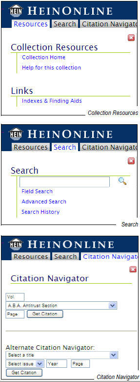 Image of Tabbed Navigation Bar Features: [Collection] Resources, Search, and Citation Navigator